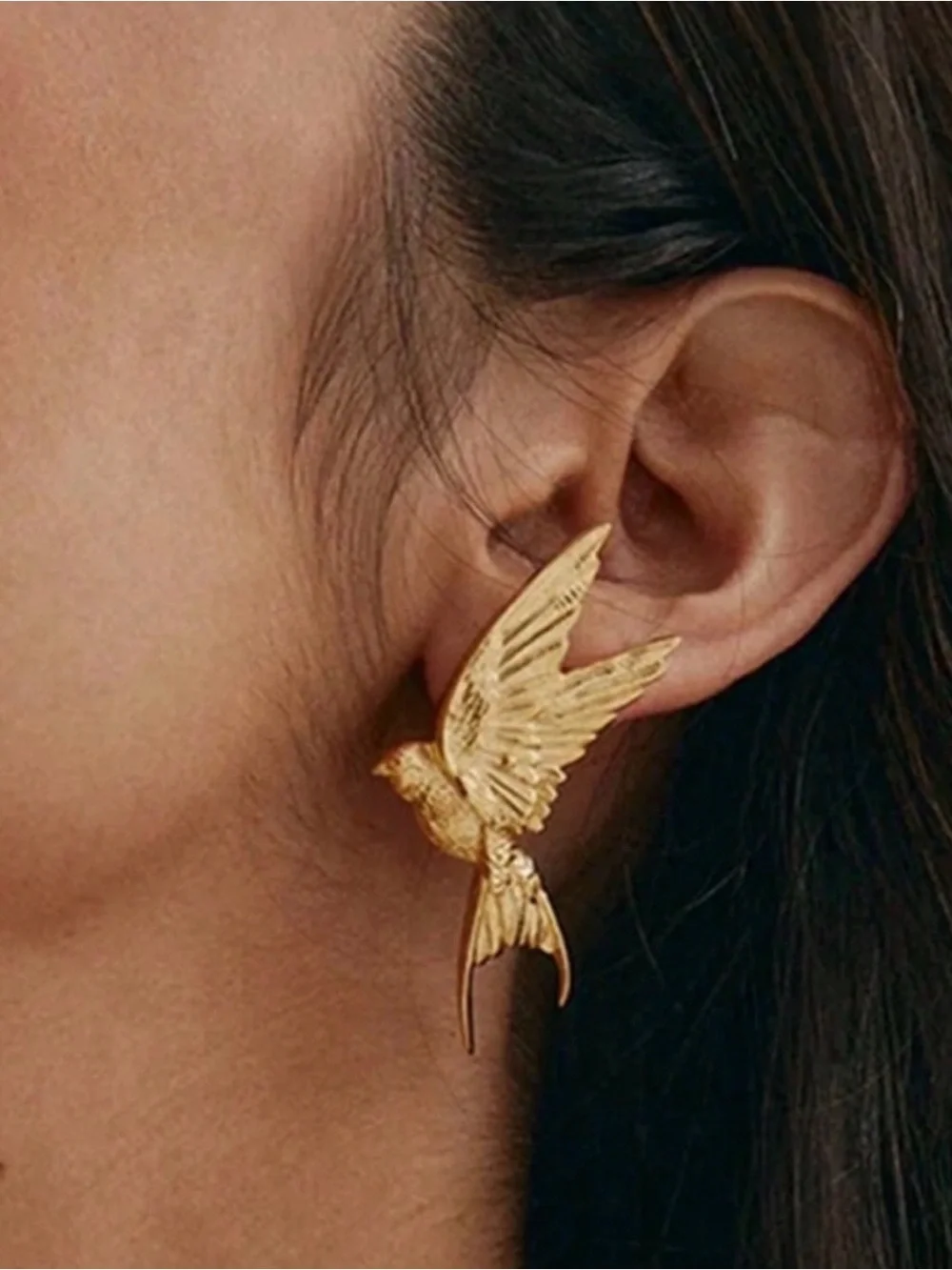 Gold Bird Wing Statement Earrings - Women Jewelry